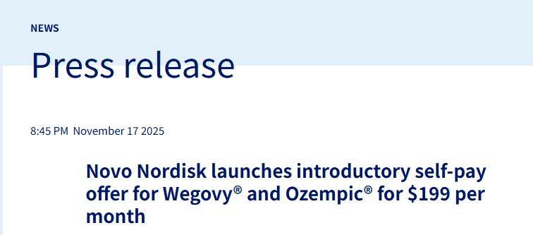 诺和诺德在美国市场率先开火：199美元“跳水价”硬刚礼来